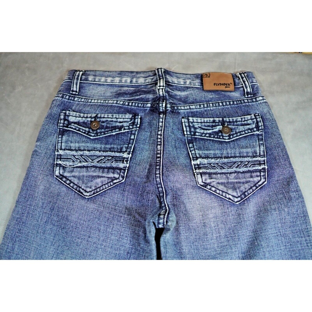 Flypaper Womens 18 (30x30) Denim Blue Jean Straight Embroidered Flap Pockets NWT